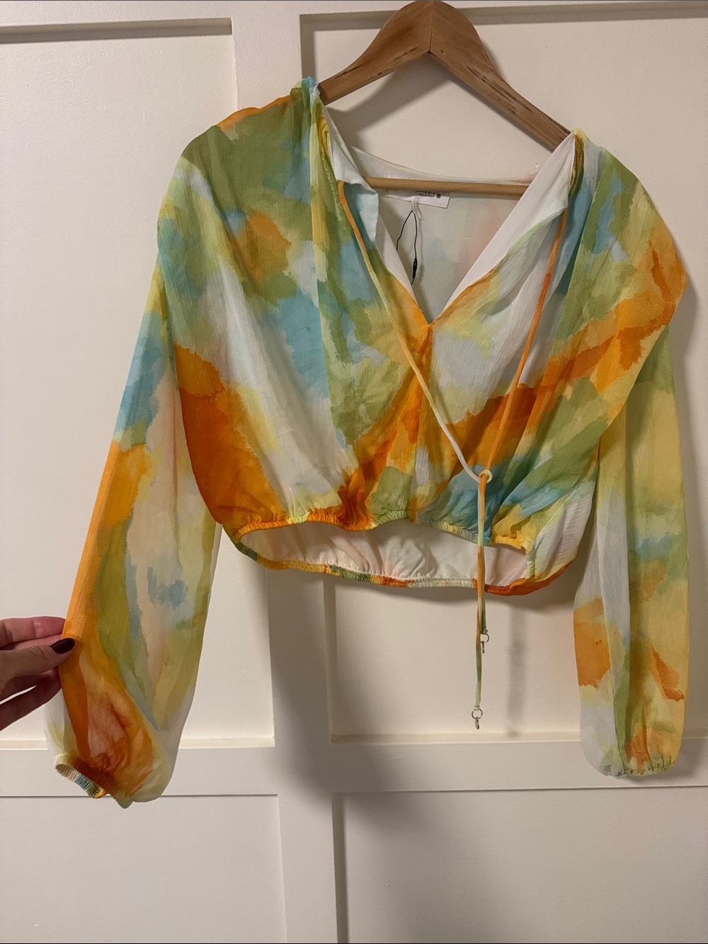 Zara Yellow Multi Watercolor Cropped Windbreaker Top